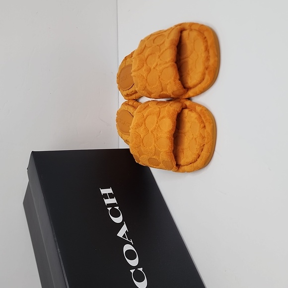 ⭐️COACH 💯 NWT “BRIDGETT TERRY" SLIDERS, SIZE 8-B, PAPAYA COLOR - Picture 2 of 16